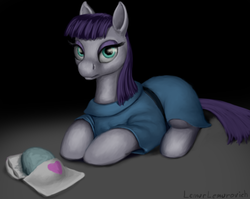 Size: 1456x1160 | Tagged: safe, artist:lemurlemurovich, boulder (g4), maud pie, earth pony, pony, g4, female, looking at you, mare, prone, solo