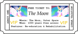Size: 783x341 | Tagged: safe, princess celestia, pony, g4, female, meme, ponified, smiling, solo, ticket, to the moon