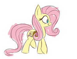 Size: 900x700 | Tagged: safe, artist:heir-of-rick, fluttershy, pegasus, pony, g4, female, folded wings, mare, profile, saddle bag, simple background, smiling, solo, walking, white background