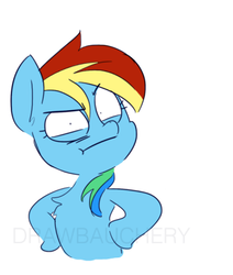 Size: 364x429 | Tagged: safe, artist:drawbauchery, artist:spyincorporated1500, color edit, edit, rainbow dash, g4, angry, annoyed, colored, female, hooves on hips, looking at you, mare, raised eyebrow, solo