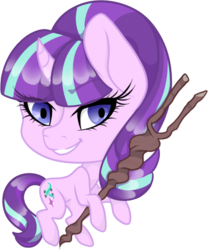 Size: 467x561 | Tagged: safe, artist:mourningfog, starlight glimmer, pony, unicorn, g4, chibi, cutie mark, equal cutie mark, evil smile, female, grin, mare, s5 starlight, simple background, smiling, solo, staff, staff of sameness, transparent background