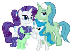 Size: 2664x1872 | Tagged: safe, artist:thecheeseburger, birch bucket, rarity, oc, pony, unicorn, g4, birchity, colt, family, female, filly, looking at you, male, offspring, parent:birch bucket, parent:rarity, parents:birchity, shipping, simple background, smiling, stallion, straight, transparent background