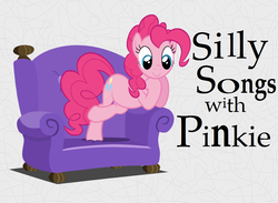 Size: 1236x905 | Tagged: artist needed, safe, edit, pinkie pie, g4, couch, cute, diapinkes, love my lips, quotes in the comments, silly songs, silly songs with pinkie, song in the comments, title card, veggietales