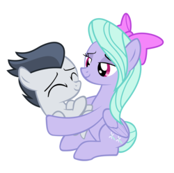Size: 5584x5555 | Tagged: safe, artist:lunaticdawn, flitter, rumble, pegasus, pony, g4, absurd resolution, bow, colt, cute, eyes closed, female, hair bow, hug, lidded eyes, male, mare, rumblebetes, simple background, smiling, transparent background