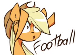 Size: 1120x808 | Tagged: safe, artist:lilboulder, applejack, earth pony, pony, g4, :o, american football, bust, dialogue, female, john madden, mare, meme, open mouth, simple background, solo, sports, white background