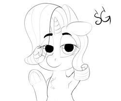 Size: 6000x5000 | Tagged: safe, artist:sunlightgryphon, derpibooru exclusive, rarity, pony, unicorn, g4, absurd resolution, arm behind head, armpits, chest fluff, looking at you, monochrome, smiling