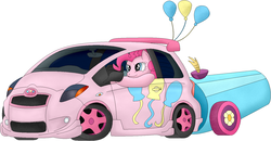 Size: 1523x791 | Tagged: safe, artist:zackfox101, pinkie pie, g4, car, female, forza motorsport 4, party cannon, solo, toyota, toyota yaris