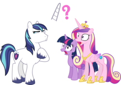 Size: 2986x2099 | Tagged: safe, artist:pink1ejack, artist:rustle-rose, artist:tardifice, edit, editor:slayerbvc, vector edit, princess cadance, shining armor, twilight sparkle, alicorn, earth pony, pony, g4, concave belly, earth pony shining armor, female, high res, horn, looking back, male, mare, missing horn, open mouth, pictogram, race swap, raised hoof, simple background, slender, speech bubble, stallion, thin, transparent background, twilight sparkle (alicorn), vector