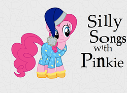 Size: 1236x905 | Tagged: artist needed, safe, edit, pinkie pie, series:pony tales, g4, clothes, female, hat, nightcap, oh santa, pajamas, silly songs, silly songs with pinkie, slippers, solo, title card, veggietales