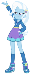 Size: 1500x3409 | Tagged: safe, artist:sketchmcreations, trixie, equestria girls, equestria girls series, forgotten friendship, g4, boots, clothes, cute, dress, hand on hip, high heel boots, hoodie, moe, pose, raised arm, shoes, simple background, skirt, smiling, smug, socks, solo, transparent background, vector