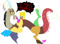 Size: 1000x729 | Tagged: safe, artist:pandadox, discord, draconequus, g4, bong, male, poison joke, simple background, solo, transparent background, u mad