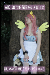Size: 3456x5184 | Tagged: safe, artist:krazykari, fluttershy, human, g4, absurd resolution, alice in wonderland, breasts, cleavage, clothes, cosplay, costume, crossover, dress, female, irl, irl human, photo, solo