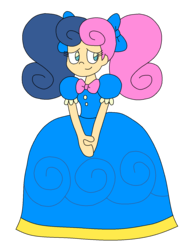 Size: 1157x1546 | Tagged: safe, artist:rarity525, bon bon, sweetie drops, equestria girls, g4, alternate hairstyle, blue dress, bow, clothes, dress, female, gown, hair bow, human coloration, pigtails, princess, simple background, solo, transparent background, twintails