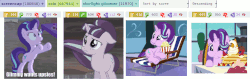 Size: 1764x554 | Tagged: safe, edit, edited screencap, screencap, starlight glimmer, pony, unicorn, derpibooru, a royal problem, the crystalling, the cutie re-mark, to where and back again, alternate timeline, animated, ashlands timeline, aweeg*, baby talk, barren, bipedal, canterlot castle, chair, chewing, chewing ponies, cropped, crystal empire, cute, dream, eating, eye shimmer, female, floppy ears, food, frown, gif, glimmerbetes, glimmy, gritted teeth, hug request, image macro, implied genocide, juxtaposition, lawn chair, looking up, mare, meme, meta, munchies, munching, nom, on side, open mouth, our town, pancakes, popcorn, post-apocalyptic, puffy cheeks, reaction image, sad, sad face, sadlight glimmer, solo, underhoof, upsies, wasteland, wide eyes, windswept mane, worried