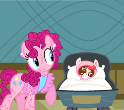 Size: 724x642 | Tagged: safe, artist:grubandgaming16th, pinkie pie, oc, oc:strawberry creme, g4, female, mother and daughter, offspring, parent:cheese sandwich, parent:pinkie pie, parents:cheesepie