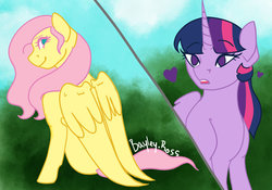 Size: 1024x717 | Tagged: safe, artist:consistingg, fluttershy, twilight sparkle, alicorn, pony, g4, female, lesbian, ship:twishy, shipping, twilight sparkle (alicorn)