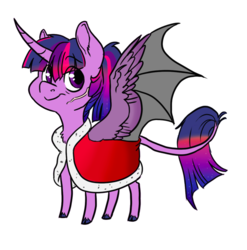 Size: 550x556 | Tagged: safe, artist:phobicalbino, twilight sparkle, alicorn, pony, g4, cape, clothes, curved horn, female, horn, hybrid wings, leonine tail, ponytail, scar, simple background, solo, twilight sparkle (alicorn), white background