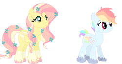 Size: 836x437 | Tagged: safe, artist:gr0ttieadopts, fluttershy, rainbow dash, g4, duo, female, flower, flower in hair, simple background, transparent background