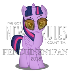 Size: 1500x1500 | Tagged: safe, artist:penguinsn1fan, twilight sparkle, alicorn, pony, g4, dua lipa, female, lyrics, new rules, simple background, solo, song reference, sunglasses, text, transparent background, twilight sparkle (alicorn)