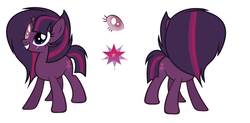 Size: 4344x2144 | Tagged: safe, artist:pinkgalaxy56, oc, oc only, oc:magic star, pony, unicorn, blind eye, broken horn, female, horn, magical lesbian spawn, mare, offspring, parent:tempest shadow, parent:twilight sparkle, parents:tempestlight, simple background, solo, white background