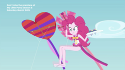 Size: 2208x1242 | Tagged: safe, screencap, pinkie pie, equestria girls, g4, my little pony equestria girls: better together, too hot to handle, barefoot, clothes, feet, female, geode of sugar bombs, kite, one-piece swimsuit, snow cone, solo, swimsuit