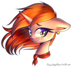 Size: 1942x1806 | Tagged: safe, artist:chaosangeldesu, oc, oc only, oc:debra rose, pony, unicorn, blushing, bust, ear piercing, earring, female, jewelry, mare, piercing, portrait, simple background, solo, transparent background, windswept mane, ych result