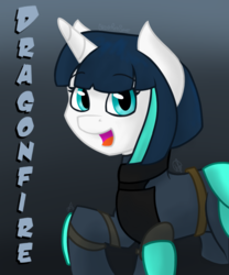 Size: 832x998 | Tagged: safe, artist:cadetredshirt, oc, oc only, oc:dragonfire, pony, unicorn, fallout equestria, fallout equestria: child of the stars, fallout, female, mare, smiling, solo