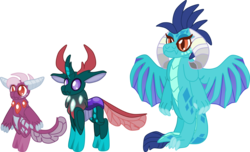 Size: 3211x1958 | Tagged: safe, artist:casanova-mew, pharynx, princess ember, oc, oc:amethyst boom, changedling, changeling, hybrid, g4, emberynx, female, interspecies, interspecies offspring, male, offspring, parent:pharynx, parent:princess ember, parents:emberynx, prince pharynx, shipping, simple background, straight, transparent background, trio