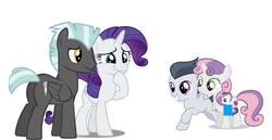 Size: 4388x2260 | Tagged: safe, artist:jawsandgumballfan24, rarity, rumble, sweetie belle, thunderlane, oc, pegasus, pony, unicorn, g4, alicorn oc, female, mother and child, parent:sweetie belle