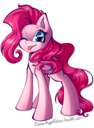 Size: 1000x1362 | Tagged: safe, artist:chaosangeldesu, part of a set, pinkie pie, earth pony, pony, g4, :p, alternate hairstyle, cute, diapinkes, female, looking at you, mare, one eye closed, simple background, smiling, solo, tongue out, transparent background, wink