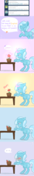 Size: 900x4622 | Tagged: safe, artist:ask-little-trixie, trixie, pony, unicorn, g4, ask, blushing, comic, female, filly, flower, food, korean, magic, pot, solo, strawberry, table, tumblr, younger