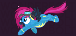 Size: 2250x1080 | Tagged: safe, artist:noah-x3, oc, oc only, oc:neon flare, pegasus, pony, black background, clothes, cute, female, goggles, heart, mare, show accurate, simple background, solo, uniform, wonderbolts uniform