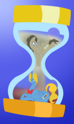 Size: 3000x5000 | Tagged: safe, artist:chelseawest, doctor whooves, perfect pace, time turner, earth pony, pony, g4, high res, hourglass, prone, sand, the master