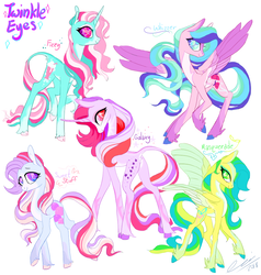 Size: 800x840 | Tagged: safe, artist:creeate97, fizzy, galaxy (g1), masquerade (g1), sweet stuff, whizzer, classical unicorn, earth pony, pegasus, pony, twinkle eyed pony, unicorn, g1, cloven hooves, cute, feathered fetlocks, female, fizzybetes, galaxydorable, horn, leonine tail, mare, masqueradorable, redesign, simple background, sweet sweet stuff, unshorn fetlocks, white background, whizzabetes