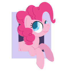 Size: 915x1020 | Tagged: safe, artist:phat_guy, derpibooru exclusive, pinkie pie, earth pony, pony, g4, breaking the fourth wall, bust, female, frame, hooves, lineless, looking up, mare, minimalist, modern art, pinkie being pinkie, ponk, raised leg, simple background, smiling, solo, transparent background
