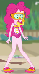 Size: 211x400 | Tagged: safe, screencap, pinkie pie, equestria girls, equestria girls series, g4, unsolved selfie mysteries, clothes, cropped, cute, diapinkes, dive mask, female, geode of sugar bombs, goggles, magical geodes, pinkie pie swimsuit, snorkel, solo, swimsuit