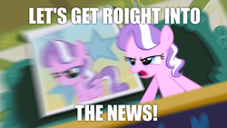 Size: 1280x720 | Tagged: safe, edit, edited screencap, screencap, diamond tiara, g4, ponyville confidential, female, image macro, keemstar, meme, poster, solo, zoom blur