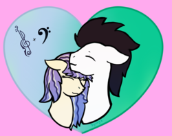 Size: 3507x2780 | Tagged: safe, artist:dyonys, oc, oc only, oc:aria amore, oc:silver bass, bust, cuddling, cute, cutie mark, diabetes, heart, high res, simple background