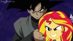 Size: 1920x1080 | Tagged: safe, sunset shimmer, equestria girls, g4, my little pony equestria girls, crossover, dragon ball, dragon ball super, evil face, female, goku black, gonset, male
