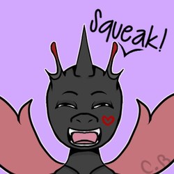 Size: 350x350 | Tagged: safe, artist:cottonbreeze, oc, oc:rummy, changeling, changeling oc, happy, heart, red changeling, smiling, squeak
