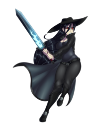 Size: 1000x1350 | Tagged: safe, artist:kronilix, oc, oc only, oc:paine vonheim, human, belt, boots, breasts, clothes, commission, female, hat, humanized, long hair, pale skin, red eyes, shoes, simple background, solo, sword, transparent background, trenchcoat, weapon