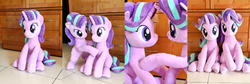 Size: 3064x1024 | Tagged: safe, artist:nekokevin, starlight glimmer, pony, unicorn, g4, cute, duo, female, glimmerbetes, irl, looking at each other, looking at you, mare, photo, plushie, raised hoof, self ponidox, sitting, smiling