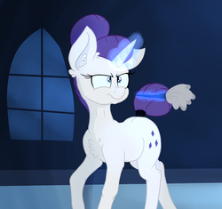 Size: 3543x3337 | Tagged: safe, artist:paskanaakka, derpibooru exclusive, rarity, g4, alternate timeline, angry, chest fluff, duster, ear fluff, female, high res, magic, night maid rarity, nightmare takeover timeline, nose wrinkle, solo, tail bun, tail wrap, telekinesis
