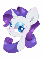 Size: 1175x1656 | Tagged: safe, artist:1drfl_world_end, rarity, pony, unicorn, g4, big ears, bust, female, looking at you, makeup, mare, simple background, solo, white background