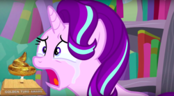 Size: 800x446 | Tagged: safe, edit, edited screencap, screencap, starlight glimmer, g4, abuse, award, crying, downvote bait, drama, dude not funny, fetish, glimmerbuse, op is a duck, op is trying to start shit, op isn't even trying anymore, poop, sad, sadlight glimmer, scat, starlight drama