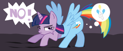 Size: 1236x515 | Tagged: safe, artist:dotrook, rainbow dash, twilight sparkle, hybrid, pony, g4, body sharing, conjoined, fusion, lidded eyes, no, partial body swap, speech, spread wings, thought bubble, unamused, wings