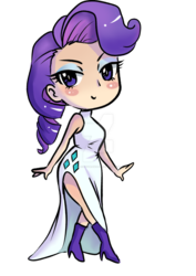 Size: 1024x1448 | Tagged: safe, artist:laceysdraws, rarity, human, g4, blush sticker, blushing, chibi, clothes, cutie mark on clothes, dress, female, giant head, humanized, looking at you, simple background, smiling, solo, transparent background, watermark, white dress