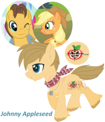 Size: 485x566 | Tagged: safe, artist:superrosey16, applejack, caramel, oc, oc:johnny appleseed, earth pony, pony, g4, colt, female, male, offspring, parent:applejack, parent:caramel, parents:carajack, ship:carajack, shipping, simple background, straight, transparent background