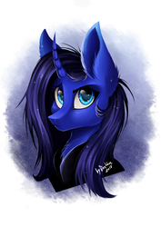 Size: 1024x1448 | Tagged: safe, artist:das_leben, oc, oc only, alicorn, bat pony, bat pony alicorn, pony, bust, chest fluff, curved horn, ear fluff, female, horn, mare, portrait, solo