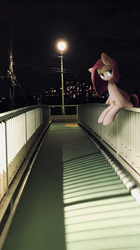 Size: 1150x2048 | Tagged: safe, artist:bbtasu, pinkie pie, earth pony, pony, g4, female, irl, lamppost, looking at you, mare, photo, pinkamena diane pie, ponies in real life, solo